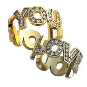 Кольца широкие с камнями "I love you"