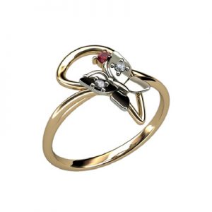 Кольцо с камнями "Красная бабочка"