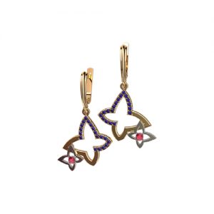 Золотые серьги с фианитами "Полет бабочек"