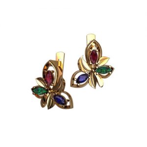 Золотые серьги с фианитами "Агава"