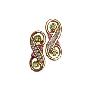 Золотые серьги со вставками "Нотный стан"