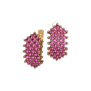 Золотые серьги с камнями "Розовый сон"