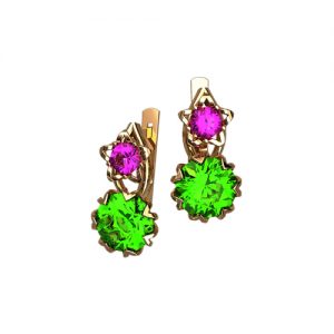 Золотые серьги с фианитами "Цветок и звезда"