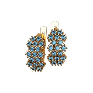 Золотые серьги с фианитами "Васильки"