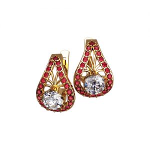 Золотые серьги с фианитами "Красная слеза"