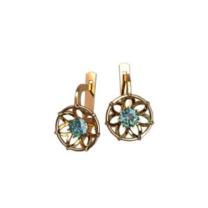 Золотые серьги с камнями "Кувшинки"