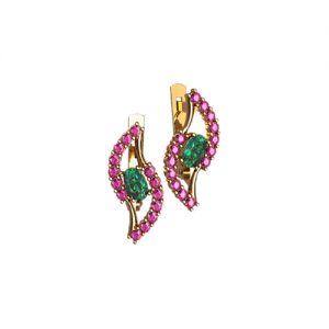 Золотые серьги с фианитами "Малиновый звон"