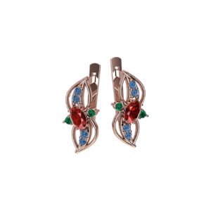 Золотые серьги с фианитами "Букет"